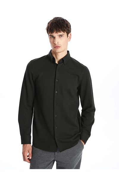 LC Waikiki Ανδρικό πουκάμισο με μακρυμάνικο χακί SOUTHBLUE Slim Fit