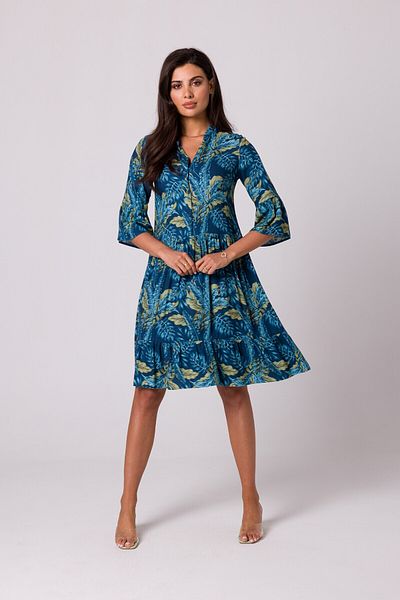 BEWEAR Flared dress with a ruffle and print