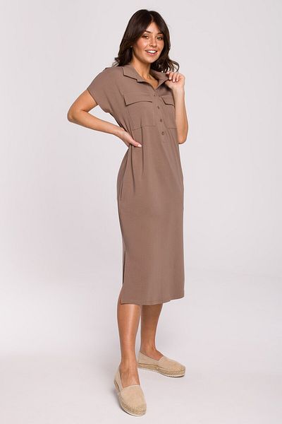 BEWEAR Rochie safari cu guler si buzunare frontale