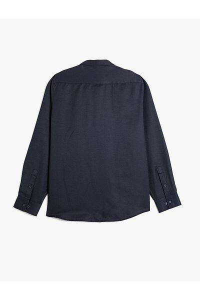 Koton Βαμβακερό μείγμα Classic Regular Fit Μακρυμάνικο πουκάμισο με μισό ιταλικό γιακά