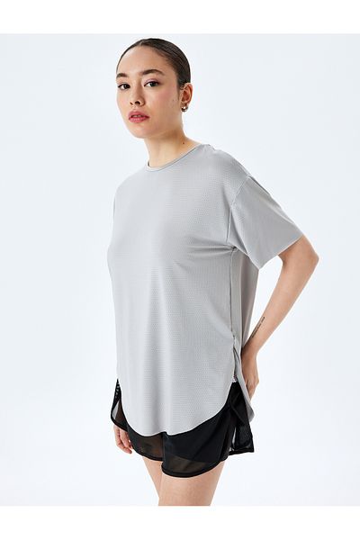 Koton Short Sleeve Crew Neck Slit Oversize Sports T-Shirt