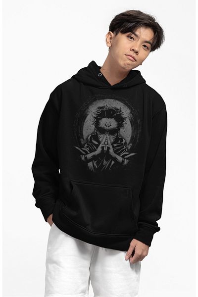 Fuddy Moda Hanorac oversize unisex - JJK Sukuna Ryoiki Tenkai imprimat, hanorac anime cu glugă
