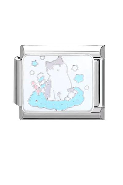SiestaAccessories Grey White Cat Italian Bracelet Charm - Cat Themed