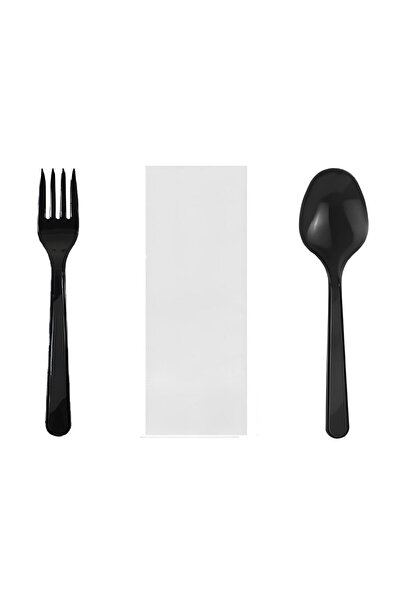 yorulmaz ambalaj 100 Adet Tekli Ambalajlı Siyah Plastik Lüks Kullan At Kaşık,...