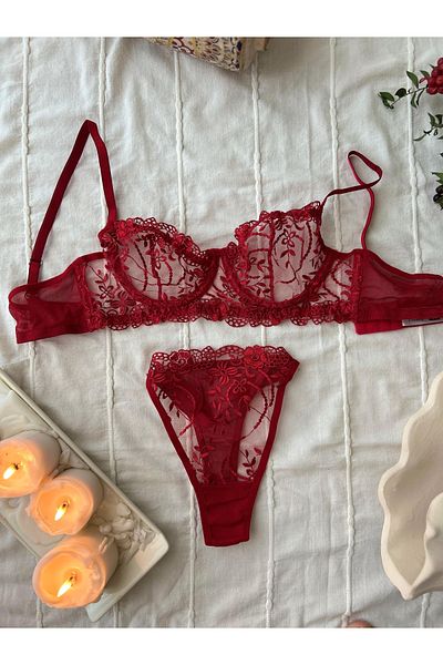 MAYA LİNGERİE Women's Red Lace Lingerie Set for Valentine's Day