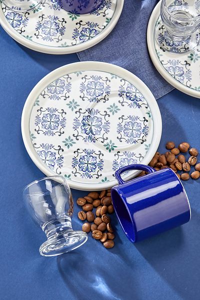 Erbaşlar Blue Violet 18-Piece Coffee Cup Set for 6 People with Presentation Plates, Coffee Side Cups, Set