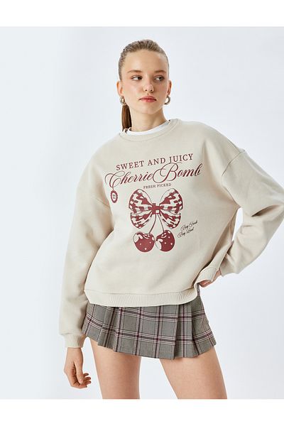 Koton Raster Cherry Printed Long Sleeve Crew Neck Oversize Sweatshirt