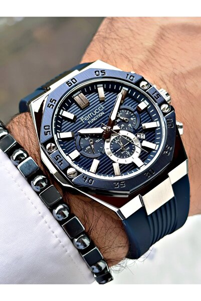 Ferrucci FERRUCCİ TAKVİMLİ FUNCTION LACİVERT KADRANLI  SİLİKON ERKEK KOL SAATİ