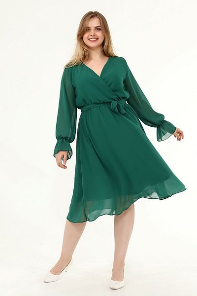 modayız Long Sleeve Plus Size Chiffon Dress 30y-1823