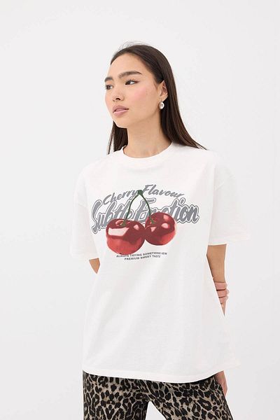 Addax T-shirt Crew Neck Cherry Printed - P10246-dk4