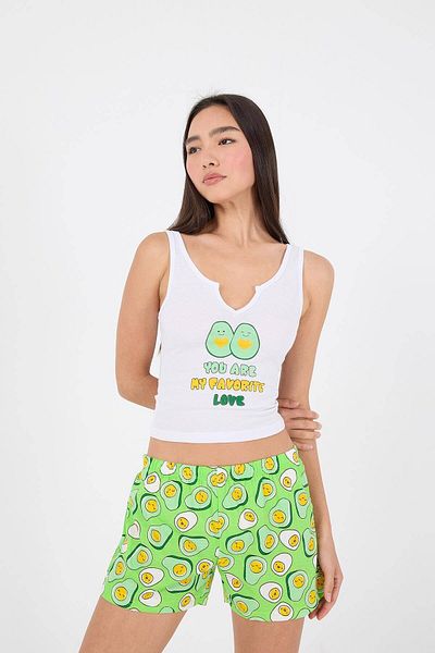 Addax Avocado Patterned Pajama Set with Shorts - Ş073-T5