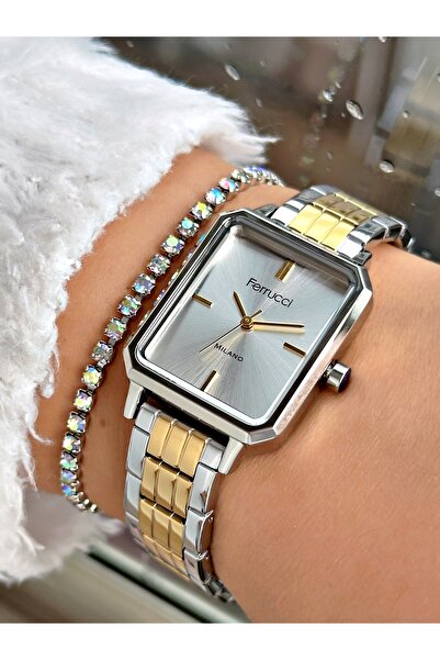 Ferrucci FERRUCCİ KARE GÜMÜŞ GOLD METAL KADIN KOL SAATİ