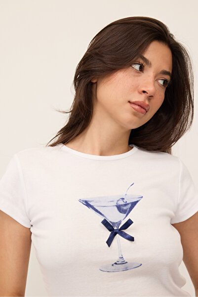 Addax P1576-U10 Model Cocktail Cup Patterned T-Shirt