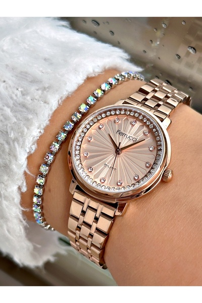 Ferrucci FERRUCCİ ROSE TAŞLI RAKAMLI METAL KADIN KOL SAATİ
