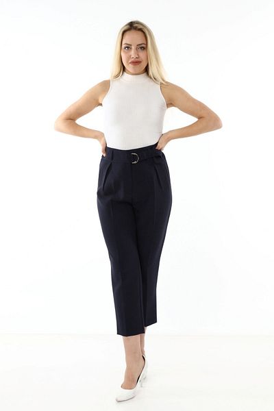 modayız Navy Blue Large Size Fabric Trousers L2-1716