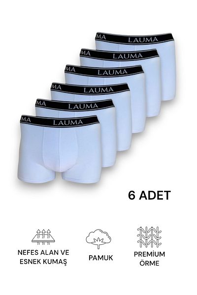 LAUMA Βαμβακερά εύκαμπτα Lycra White Ανδρικά Μπόξερ Πακέτο 6