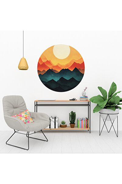 KOSS Dijital Autocolant rotund - Munți colorați și apus de soare, decor de pe...
