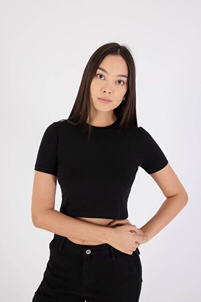 Addax T-shirt Crew Neck Basic Crop P0102-F1