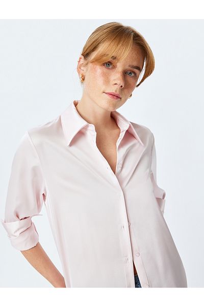 Koton Buttoned Long Sleeve Classic Lapel Satin Shirt