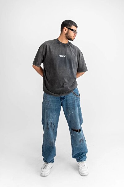 Sekizbiraltı Washable Black 1989 Back Printed Oversize Unisex T-shirt