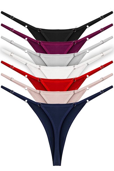 Cottonhill Basic Cotton Adjustable Waist Women's Thong Panties 7 Pack