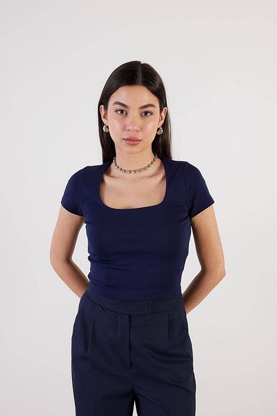 Addax U Neck Short Sleeve Basic Blouse P3872-T9
