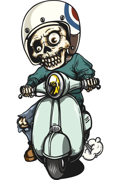 Vespa Kullanan Sevimli Iskelet Sticker Motor,kask,laptop,araba Sticker 10x7 Cm