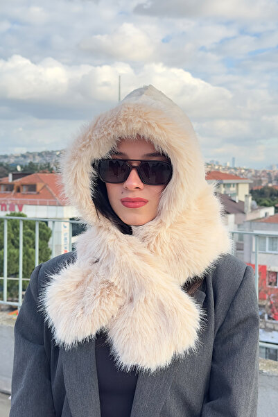 Mollycrush Peluş Boyun Bağlamalı Şapka Bere | Suni Kürklü Bej Özel Tasarım At...