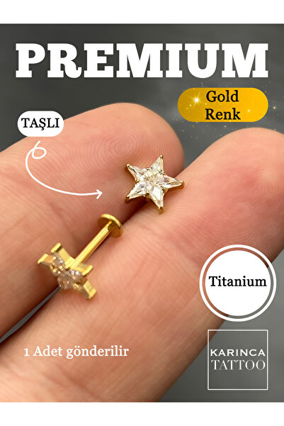 Karınca Piercing Yıldız Zirkon Taşlı Titanyum Piercing Conch Flat Tragus Küpe Helix Küpe