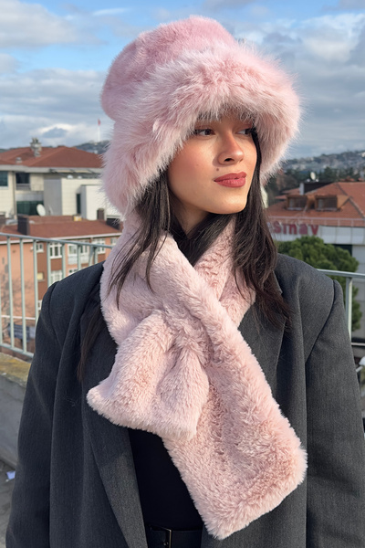 Mollycrush Peluş Rus Tarzı Bucket Kalpak Şapka Atkı 2'Li Set |Kadın Kışlık Su...