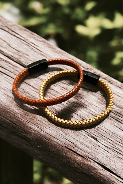 LA TINY سوار من الجلد الطبيعي للرجال مكون من قطعتين