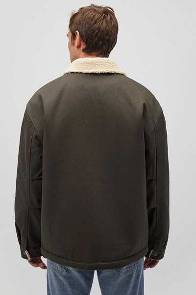 Mavi Haki Suni Kürk Detaylı Ceket Oversize / Geniş Kesim 0110080-86764
