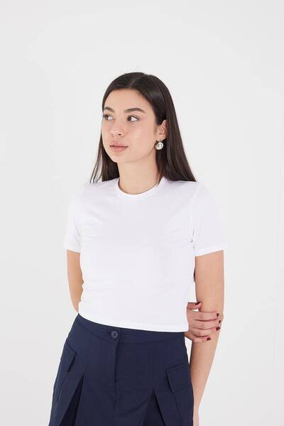 Addax T-shirt Crew Neck Basic Crop P0102-F1