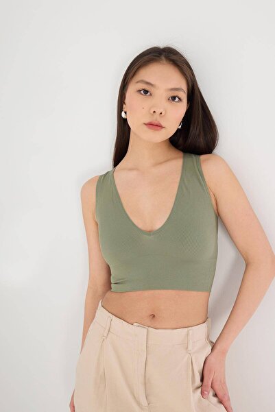 Addax V Yaka Kalın Askılı Seamless Crop A0131-dk8