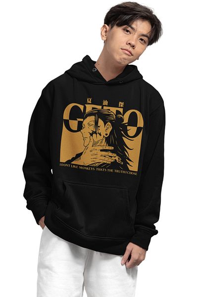 Fuddy Moda Hanorac cu glugă supradimensionat unisex Jujutsu Kaisen - Hanorac anime cu imprimeu Suguru Geto