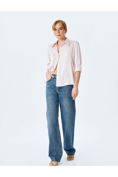 Koton Buttoned Long Sleeve Classic Lapel Satin Shirt