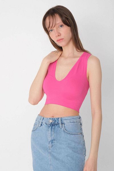Addax Χοντρό λουρί χωρίς ραφή V-Neck Crop A0131-dk8