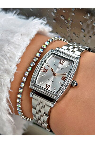 Ferrucci FERRUCCİ KARE TAŞLI GÜMÜŞ KADIN KOL SAATİ