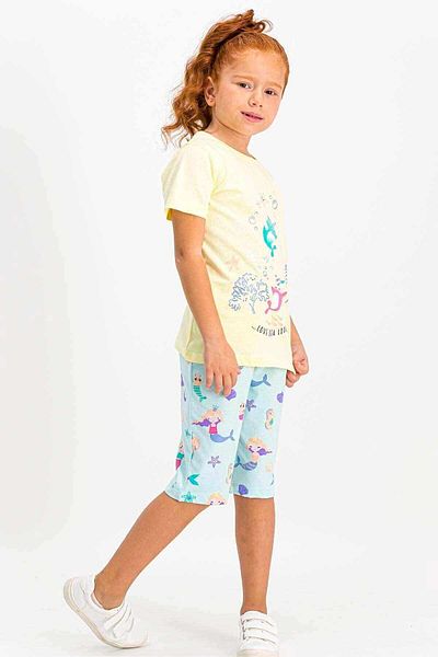 ROLY POLY Rolypoly Sea Life Light Yellow Crew Neck Girl Capri Suit