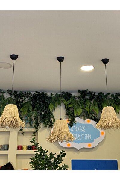 Maison Avf 3'lü Hydra Rafya Hasır El Yapımı Bohem Tasarım Sarkıt Avize (3 ADET)