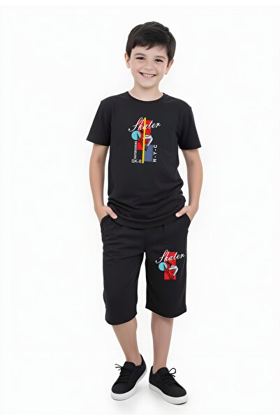 YA KO KİDS Skater Štampano Dvostruka kapa za dečake Sa džepovima Capri Set go...