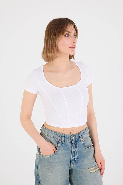 Addax Crop Corset Blouse - B1529-i12