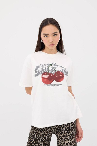 Addax T-shirt Crew Neck Cherry Printed - P10246-dk4
