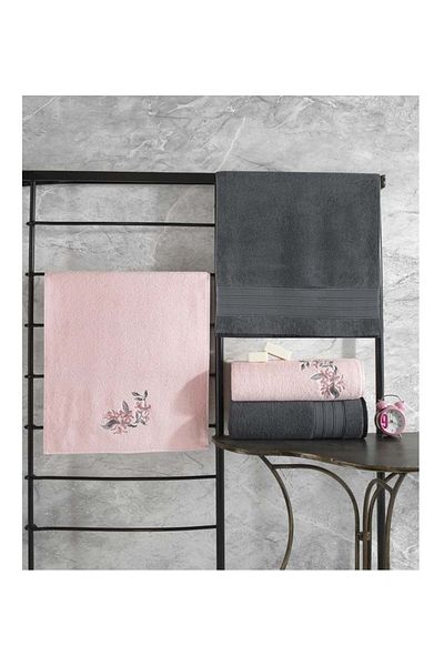 Cotton Box Πολύχρωμο 4 τεμάχια (ΠΕΤΣΑ ΜΠΑΝΙΟΥ ΜΕΓΑΛΟ ΜΕΓΕΘΟΣ) Σετ πετσετών του μπάνιου-Ανθρακί Ροζ