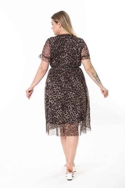 modayız Double Breasted Collar Plus Size Patterned Short Sleeve Dress 30A-2531