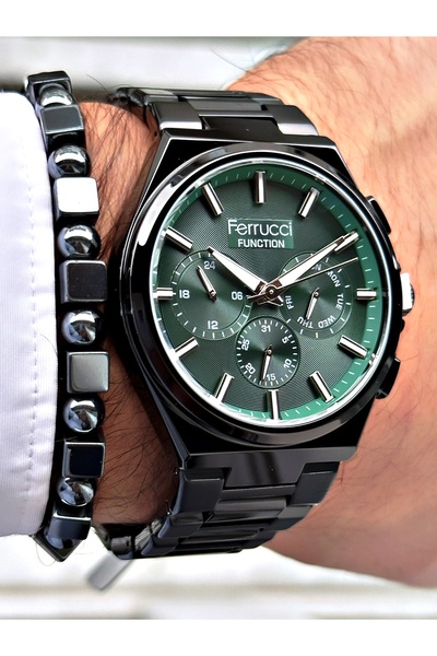Ferrucci FERRUCCİ YEŞİL KADRANLI MULTI FONCTION METAL SİYAH ERKEK KOL SAATİ