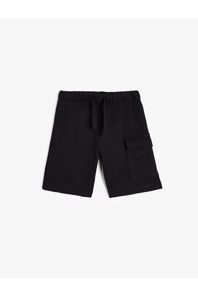 Koton Ribbed Basic Shorts with Elastic Waist, Flap Pocket Detail