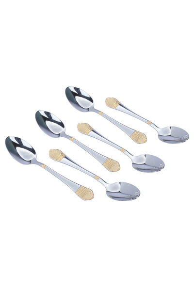 Alsaif Gallery Al Saif Gallery Stainless Steel Spoon Set, 6 Pieces - Silver Gold