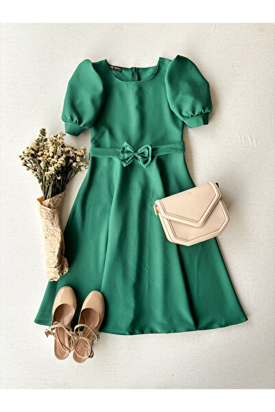 KÜÇÜĞÜM BUTİK Rochie evazată din crepon cu mâneci pepene verde pentru damă