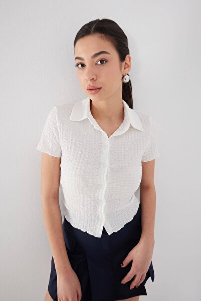 Addax Polo Neck Button Short Sleeve Blouse B15798-S10